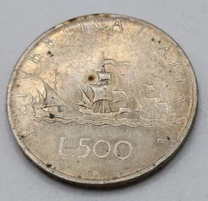 1961- Italy 500 Lire (.8350) Silver World Coin - KM # 98 - FREE SHIPPING - Picture 1 of 2