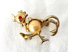 CROWING RUNNING ROOSTER SCATTER PIN Red Eye Wake Up Foodie Vintage Gold-tone