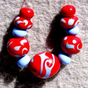 BALBOA Set(11) Handmade Art Glass Beads Flaming Fools Lampwork Art Glass SRA - Picture 1 of 7