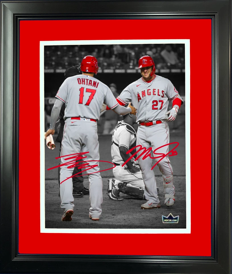 Framed Shohei Ohtani Mike Trout Angels Facsimile Engraved Auto 12"x15" Photo - Image 1 of 1
