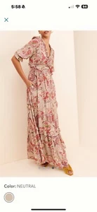 Anthropologie BTFL-Life Ruffled Floral Maxi Dress Neutral Small - Picture 1 of 9