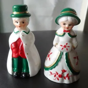 2 Vntg Christmas Holidays Bells Carolers Porcelain Man And Woman Set Decoration - Picture 1 of 7