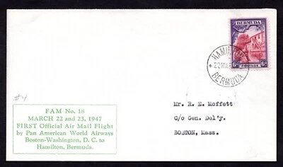 BERMUDA 1947 TO US FAM #18 FIRST OFFICIAL FLIGHT ON PAN AM AIRWAYS - Image 1 of 2