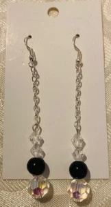 Ladies Drop Earrings Clear Black Clear Swarovski 8cms Length New Sale Price New - Picture 1 of 1
