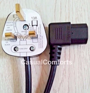 2,5M, UK STECKER AUF 90° RECHTER WINKEL IEC C13 STECKSCHLÜSSELKABEL, LCD PLASMA TV KESSEL BLEI - Bild 1 von 8
