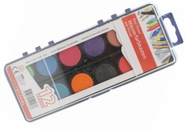 BEST CHOICE 2 Stück Wasserfarbkasten 12 Farben Deckfarbkasten Schulmalfarben Wasserfarbe