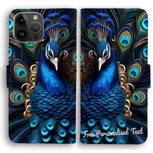 Funda de teléfono billetera de texto personalizada para Apple iPhone Series - Estampado de pavo real - Imagen 1 de 1