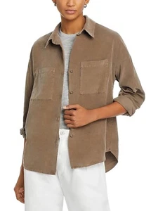 MONROW Long Sleeve Corduroy Button-Up Shirt Women's Medium Brown Collared - Picture 1 of 19