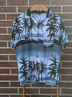 Banana Split USA Palm Tree Print Luau Men's Medium Blue Hawaiian Shirt Button Up