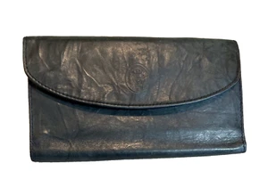 Black Leather Clutch Wallet Purse with Attached Coin Purse BK - Picture 1 of 7