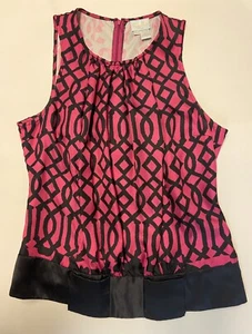 Tracy Reese Womens Silk Dressy Tank Sleeveless Top Holiday Pink Black, Sz 8 - Picture 1 of 8