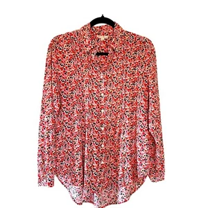 Jane & Delancy Button-Down Pleated Tunic Top Pink Red Black Floral Sz S Spring - Picture 1 of 5