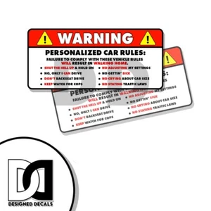 Personalized Rules Warning Safety Vehicle Funny Sticker Decal 2 PK 5" DD - Bild 1 von 2