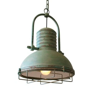 Industrial Turquoise Antique Style Round Metal Pendant Light Rustic Wire Cage - Picture 1 of 3