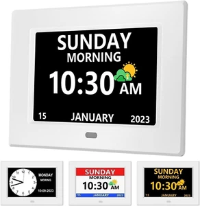 7 Inch Clock with Day and Date for Elderly Large Display Digital Clock12 Alarm 3 - Picture 1 of 12