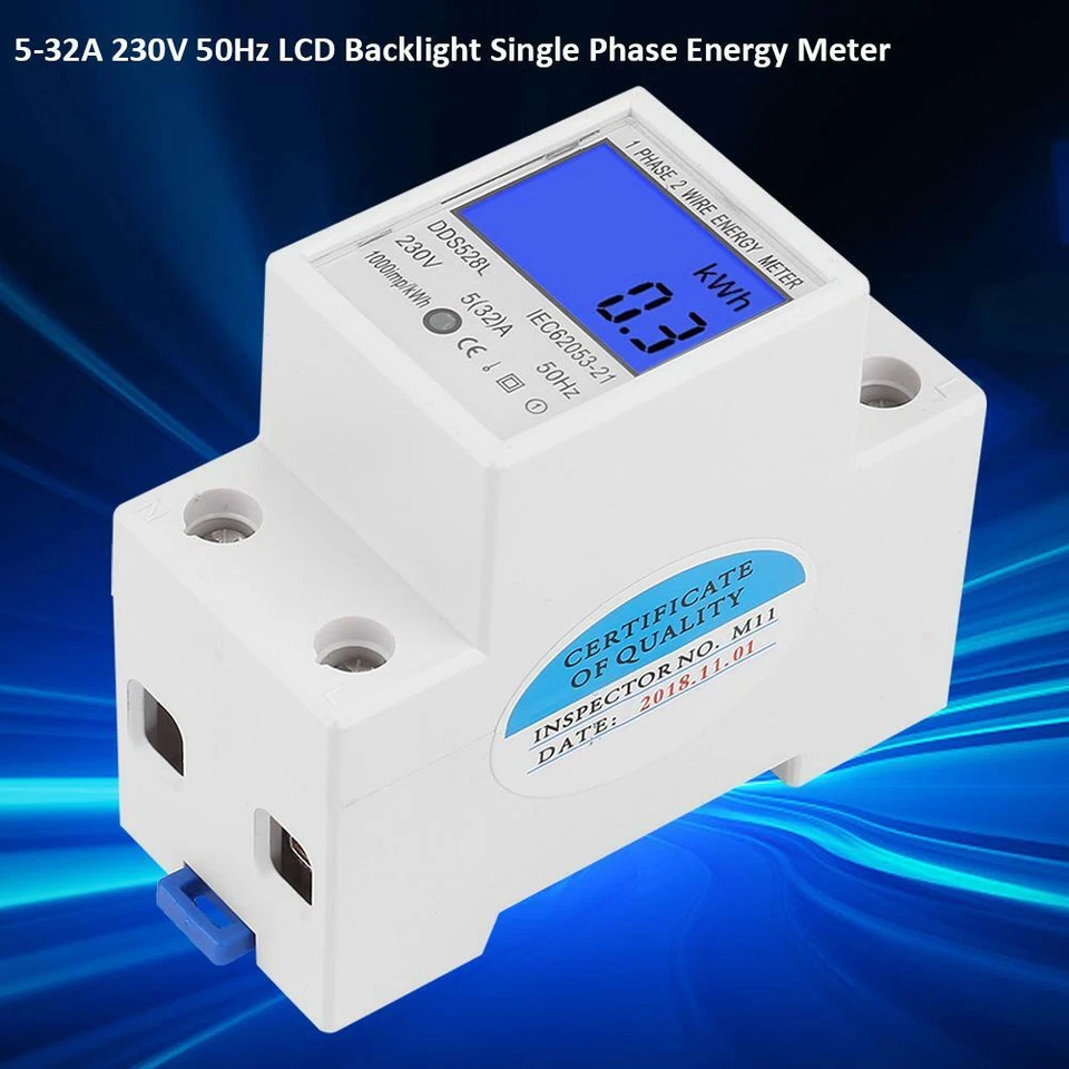 5A-32A 230V 50Hz LCD Backlight Single Phase Energy Meter Watt KWh Meter Accurate - Image 1 of 4