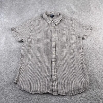 LL Bean Shirt Mens Large Brown Stripes Signature Seersucker Puckered Linen Blend - Image 1 of 4
