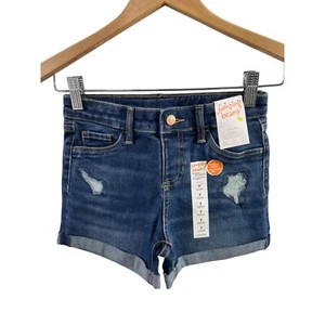 Jumping Beans Mid Rise Denim Shortie Kids 7 Blue Distressed Stretch Fabric NEW - Picture 1 of 9