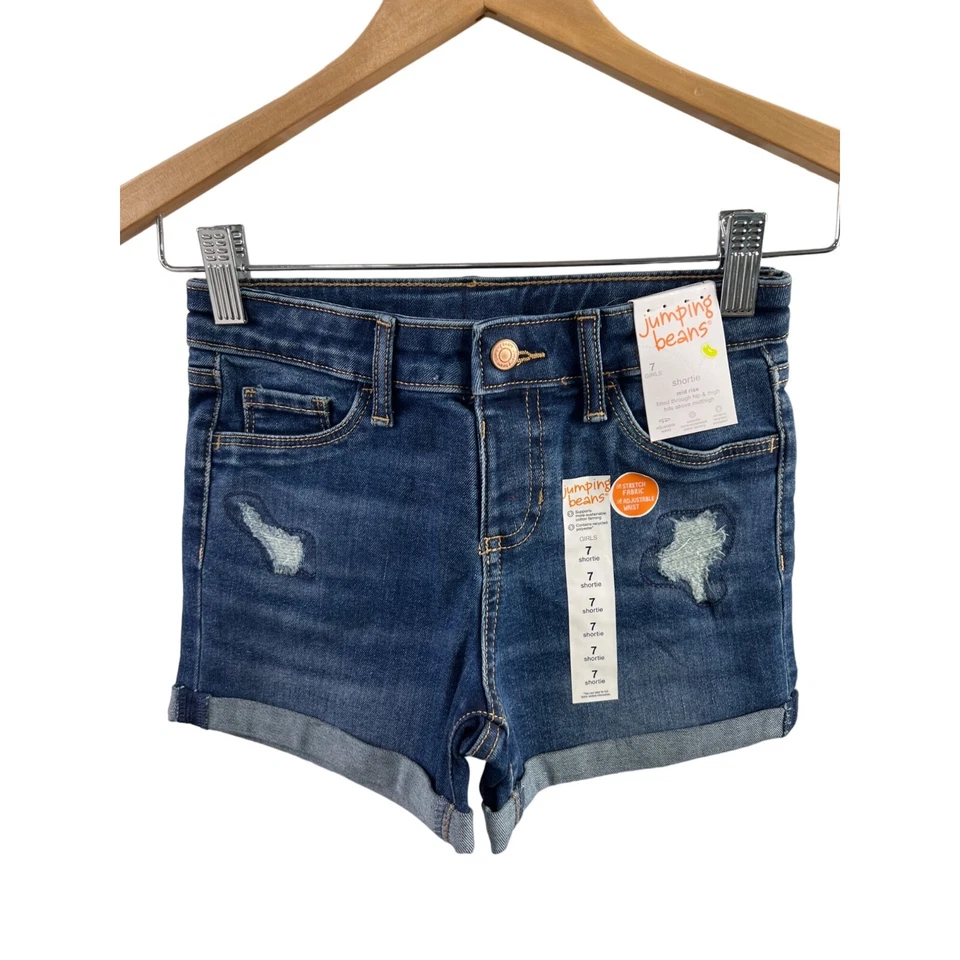 Pantalones Cortos Denim Jumping Beans Niños Talla 7 Azul Envejecido Tela Elástica NUEVO Foto 1 de 4