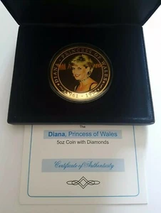 2007 Cook Islands Diana Princess of Wales 5oz Five Dollars $5 coin with Diamonds - Picture 1 of 10