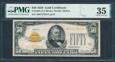 1928 $50 Gold Certificate Currency Cash Note Well-Centered PMG VERY FINE 35 - Image 1 of 3