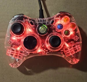 Microsoft XBOX 360 Afterglow Clear Wired Controller PL-3702 Glows RED - Picture 1 of 4