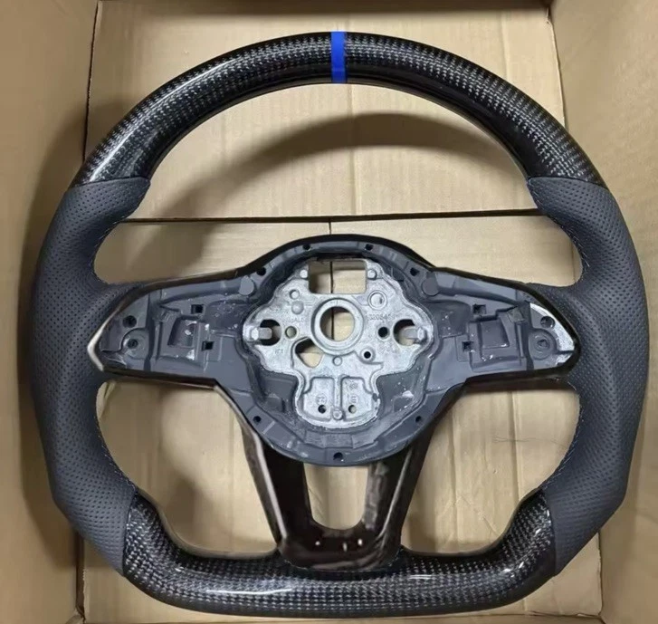 Volante de fibra de carbono real VW GOLF MK8 CUERO GENUINO Foto 1 de 1