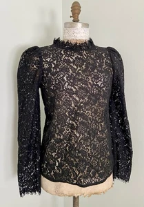 Schwarze Whimsigoth Bluse mit Spitze Gr. M hochgeschlossen - Bild 1 von 6