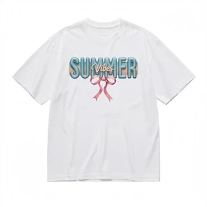 Women's Fashion Trend Classic T-Shirt Blue Green Letters with Pink Accents Tee - Picture 1 of 6