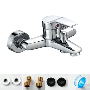 Chrome Wall Mounted Bath Shower Mixer Taps Hot & Cold Faucet Bathroom - Picture 1 of 13