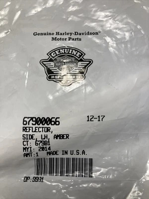 NUEVO GENUINO HARLEY DAVIDSON 67900066 REFLECTOR LATERAL LH ÁMBAR Foto 1 de 2