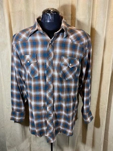 Mens Wrangler Western Shirt 2XL Brown Plaids L/S Cotton Flannel Snaps Rodeo - Picture 1 of 6