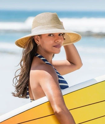 Wallaroo Hat Company Women Sze M/58cm Natural Straw Bali Wide Brim Sun Hat Beach - Image 1 of 4