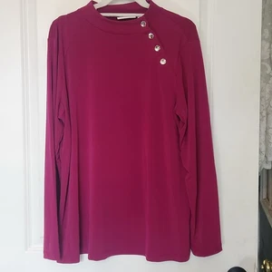 Susan Graver Liquid Knit Long Sleeve Button Neck Tunika Top Gr. Lg Magenta - Bild 1 von 6