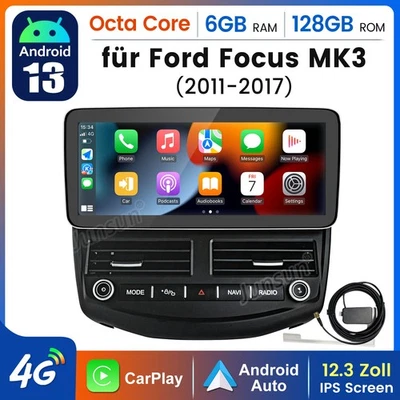 12.3"Android 13 Autoradio Für Ford Focus MK3 2011- 2017 GPS Navi 4G With DAB+ - Bild 1 von 4