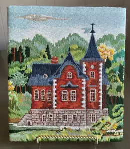 Vintage Matsuhato Brand Japanese Bunka Embroidery Church Scene - Picture 1 of 8