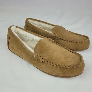 Lands' End Womens Suede Leather Moccasin Slippers English Tan - Picture 1 of 10