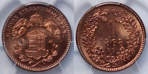 PCGS Graded PR67RD Hungary 1868KB 1 Krajczar Restrike KM-441.1 Proof Copper Coin - Picture 1 of 3