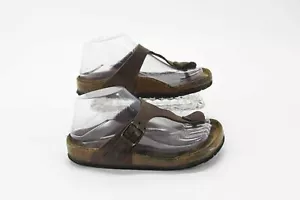 Birkenstock Women Sandal Gizeh Size 5M Brown Leather Toe Thong Shoe Pre Owned xq - Picture 1 of 12