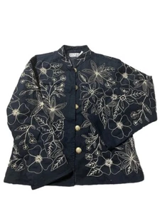Vintage New Direction Womens Large Flora Embroidered Jacket black - Picture 1 of 9