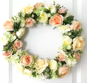 Türkranz Frühling gelb apricot Rosen Tischkranz Blüten Sommerkranz Hochzeit 38cm - Bild 1 von 2
