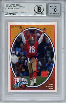 Joe Montana Autographed 1991 Upper Deck #7 Trading Card BAS 10 Slab 34639 - Image 1 of 2