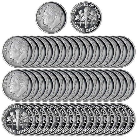 2022 S Roosevelt Dime Roll Gem Deep Cameo .999% Silver Proof 50 US Coins Cover