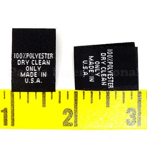 1000 pcs WOVEN LABELS "100% POLYESTER DRY CLEAN ONLY MADE IN U.S.A." Black 5/8X1 - Picture 1 of 2
