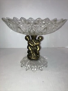 Vintage Crystal And Brass Cherubs Compote Dish, Candy Dish 10”x8.5” -Chipped- - Picture 1 of 16