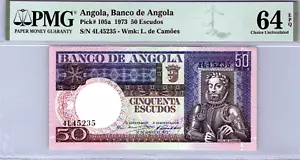 Angola 50 Escudos 1973 Pick# 105a PMG Graded 64 Choice UNC EPQ - Picture 1 of 3
