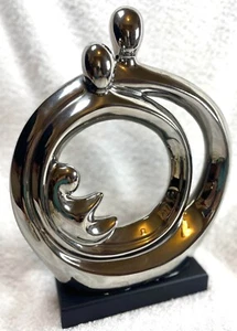 Modern Silver and Black Madonna Father & Infant Sculpture 12" tall - Picture 1 of 4