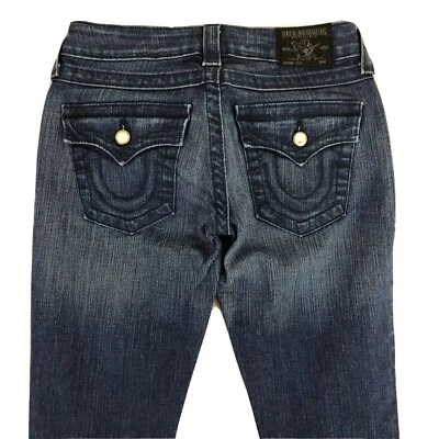 Pantalones de mezclilla True Religion Billy para mujer 25 bolsillos con solapa 26x29 tiro bajo WJC572V42 Foto 1 de 4