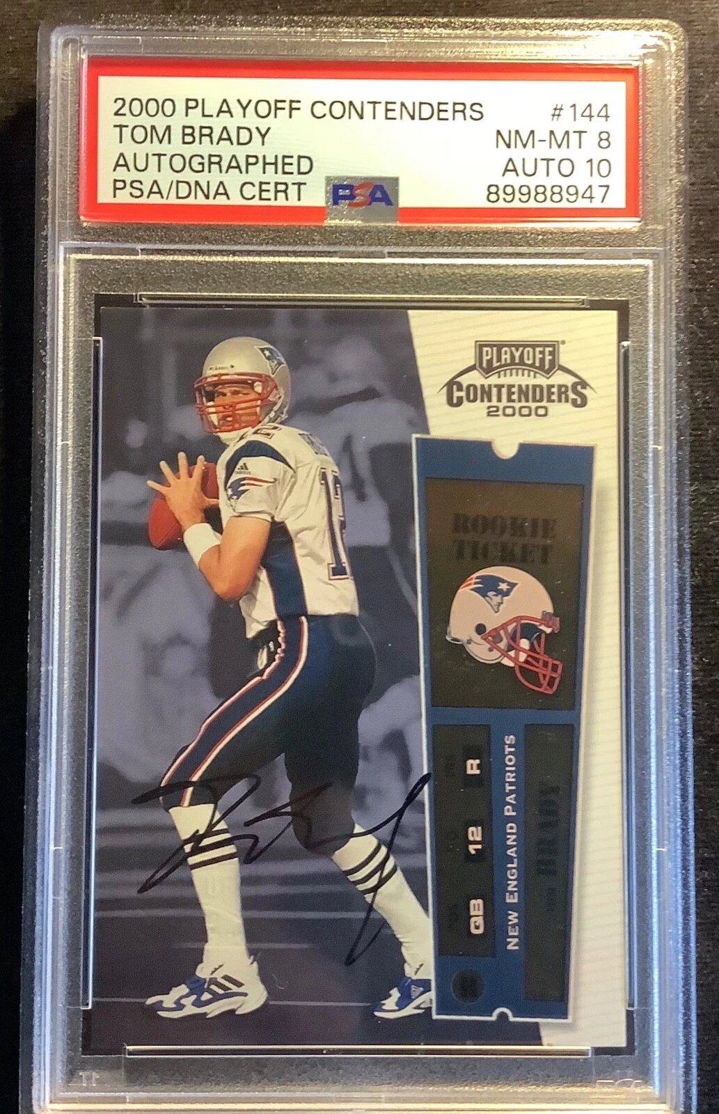 TOM BRADY PSA 8 2000 PLAYOFF CONTENDERS #144 ROOKIE TICKET AUTO