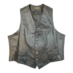 Mens Black Leather Vest Large Sergio Cagliani Industria Argentina Stempunk Biker - Picture 1 of 7